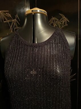 NWT Tahari Black Metallic Crochet Swim Coverup